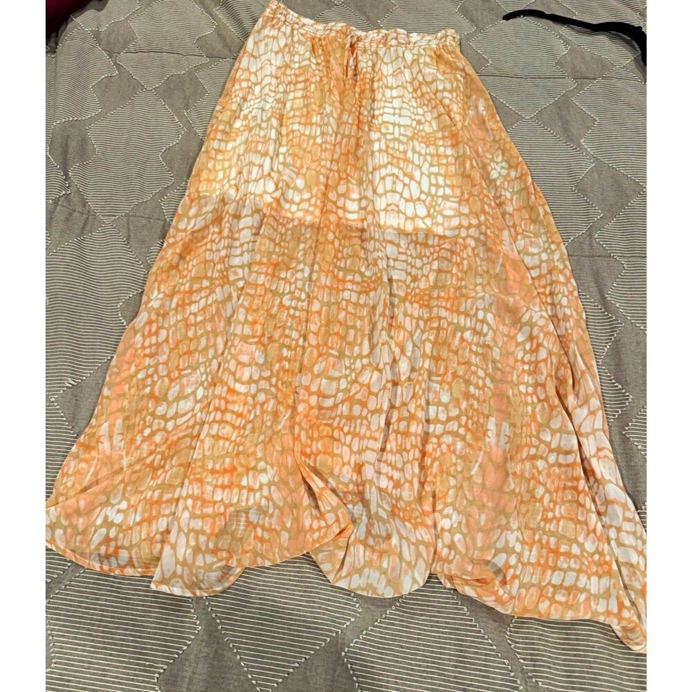 Worthington Women's M Peach/White Animal Print Midi A-Line Pull-On Skirt